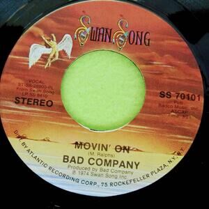 Bad Company - Movin' On / Easy on My Soul‎ - 1974 45rpm Vinyl Record Single 7"
